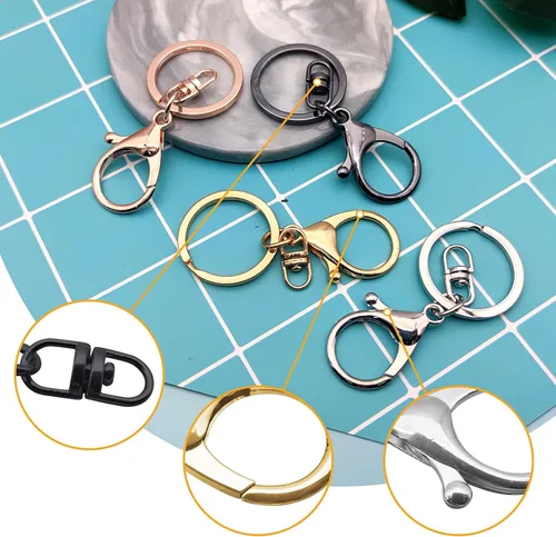 Miniatura 4 de 40 llaveros con cierre de pinza de langosta para la fabricación de joyas, clips de gancho giratorios de metal para llavero con anillo dividido