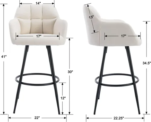 Miniatura 2 de CIMOTA Taburetes de bar modernos de terciopelo de altura de barra, color crema, altura del asiento de 30 pulgadas 30'' de altura terciopelo beige