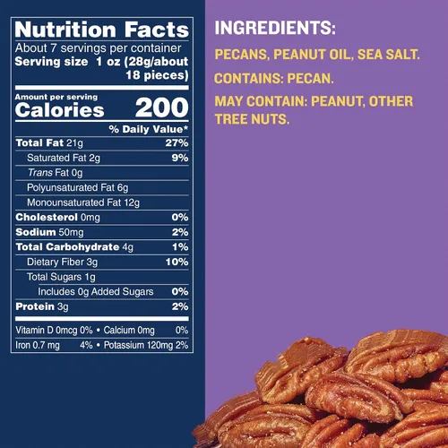 Miniatura 2 de PLANTERS Nueces de pecana tostadas, aperitivos para fiestas, proteína a base de plantas, nueces para hornear, aperitivo rápido para adultos