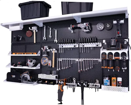Miniatura 11 de OmniWall Weekend Warrior XL - Sistema de organización de pared de metal (negro/azul)