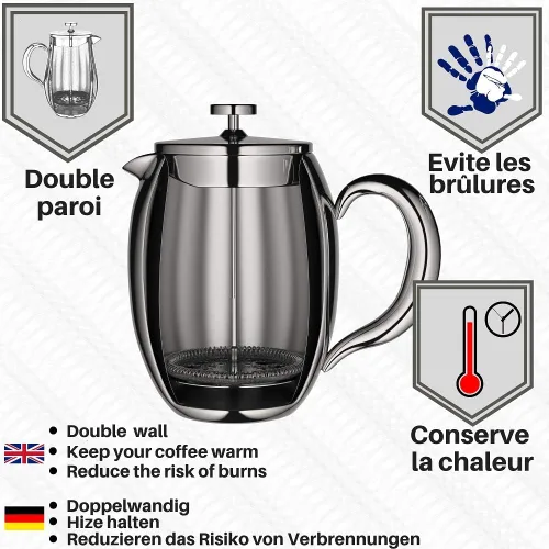 Miniatura 3 de VeoHome - Émbolo de 0,75 litros - Irrompible y mantiene el café caliente durante mucho tiempo gracias a su doble carcasa de acero inoxidable