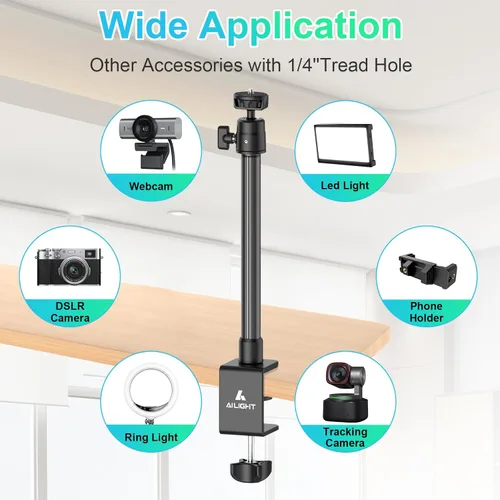 Miniatura 6 de Ailight Soporte para cámara web, soporte de cámara de mesa ajustable con tornillo de 1/4 pulgadas y abrazadera en C, trípode para cámara web