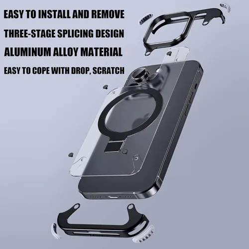 Miniatura 4 de Losin Soporte magnético para iPhone 15 Pro Max de metal sin marco [compatible con MagSafe] [protección contra caídas] Funda delgada a prueba