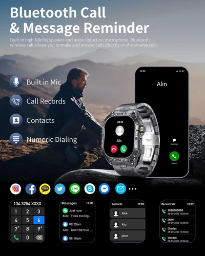 Miniatura 3 de Reloj inteligente militar para hombre (respuesta/hacer llamadas), reloj inteligente AMOLED de 1.96 pulgadas para exteriores con brújula/frecuencia