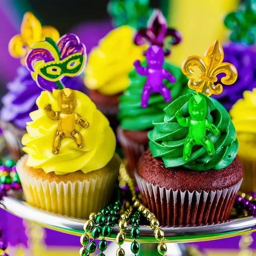 Miniatura 3 de King Cake Babies, 30 piezas de 1.2 pulgadas Mardi Gras mini bebés de plástico metálico dorado morado verde bebé para decoración de pasteles rey