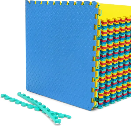 Miniatura 16 de Tangkula Alfombrillas de ejercicio de 36 azulejos con borde, alfombrillas protectoras de espuma EVA antideslizantes, alfombrillas elásticas de juego
