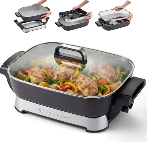 Miniatura 7 de Elite Gourmet EG808 - Sartén eléctrica antiadherente de 8 x 8 pulgadas, apta para lavavajillas con tapa ventilada de vidrio templado, calentamiento