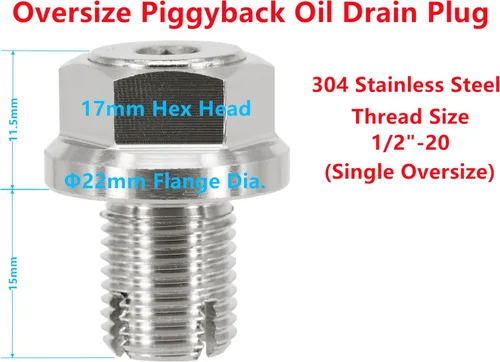 Miniatura 3 de Tapón de Drenaje de Aceite Piggyback Sobredimensionado de 1/2"-20, Kit de Reparación de Rosca de Cárter de Aceite Autorroscante de Acero Inoxidable