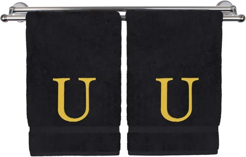 Miniatura 109 de Toalla de mano monogramada, regalo personalizado, juego de 2 - Toalla bordada con letra de bloque dorada - Extra absorbente 100% algodón turco