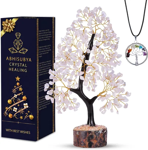 Árbol de cuarzo rosa – Árbol de cristal y piedra de Feng Shui para el equilibrio de chakras, decoración de meditación y regalos de reiki para mujeres