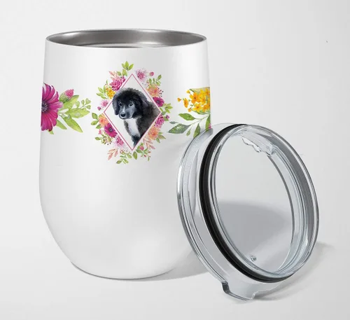 Miniatura 8 de Caroline's Treasures CK4110TBL12 Afghan Hound Pink Flowers - Vaso de vino aislado de acero inoxidable de 12 onzas con tapa, bonita taza de viaje