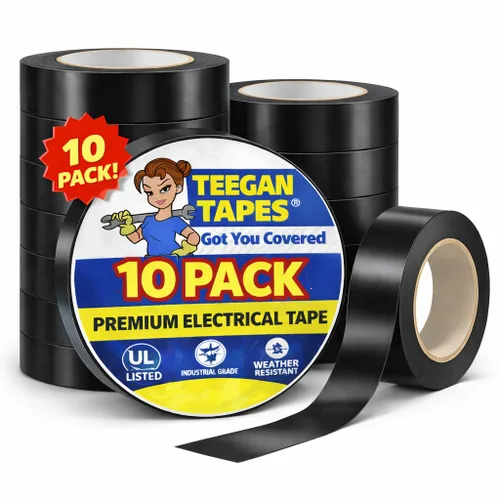 Gaffer Power Cinta eléctrica negra, paquete de 10 unidades, 3/4 pulgadas x 66 pies, cinta aislante de vinilo de PVC de 7 mil, resistente al calor y