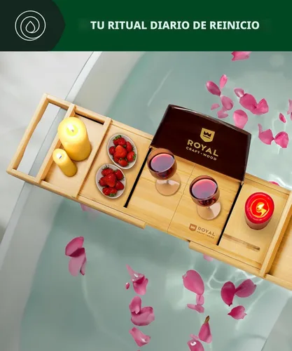 Miniatura 8 de ROYAL CRAFT WOOD Bandeja de Caddy para Bañera de Bambú, Estante de Baño Premium Plegable de Madera, Mesa de Baño de Bañera Extensible y Accesorios