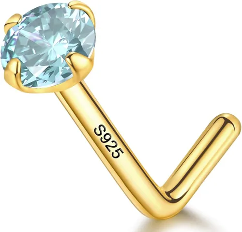 Miniatura 11 de LUCKYJEWUS Anillos de nariz en forma de L de 14k chapado en oro con pernos de plata esterlina para mujeres y hombres 20g, perno de nariz