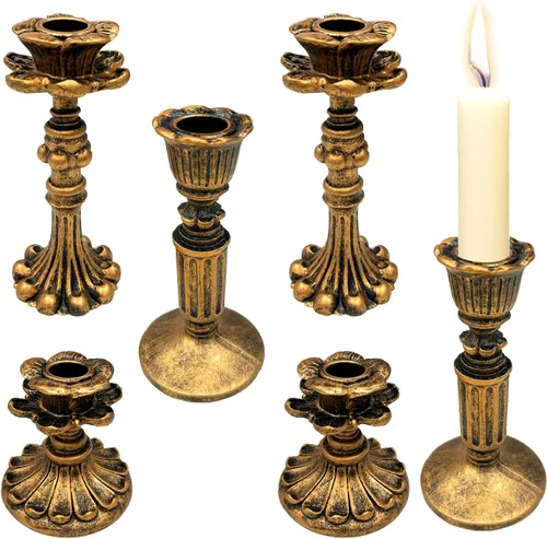 GEMLORD 6 portavelas vintage para forma cónica, portavelas de resina, retro de bronce antiguo, para bodas, fiestas, aniversarios, mesa, chimenea,
