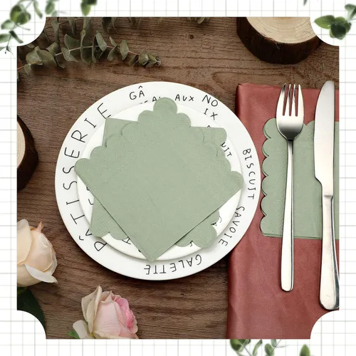 Miniatura 3 de Fuutreo 200 servilletas de cóctel de 2 capas con bordes festoneados plegadas de 5 x 5 pulgadas, desechables para cenas, bodas, fiestas de Verde