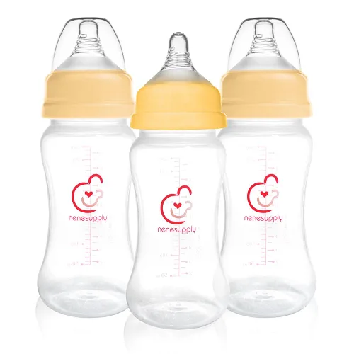 Nenesupply Biberones naturales para recién nacidos, biberones de alimentación de flujo lento para bebés amamantados, cuello ancho, 9 onzas, PP