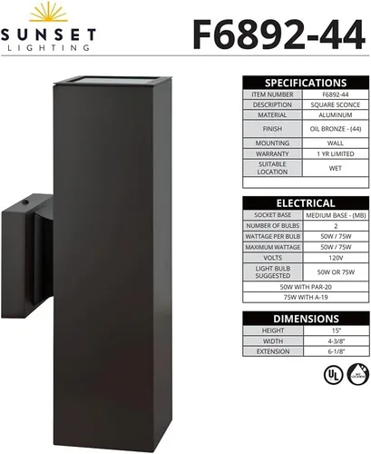 Miniatura 7 de Luminance F6892-44 - Lámpara de pared moderna para exterior del hogar, aplique de pared de aluminio, resistente a la intemperie para el exterior