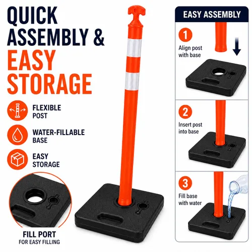 Miniatura 7 de BESEA 6 Pack 36" Traffic Delineator Cones with Water-Fillable Base, Orange Reflective Safety Delineator Posts for Construction, Parking Lots, Road