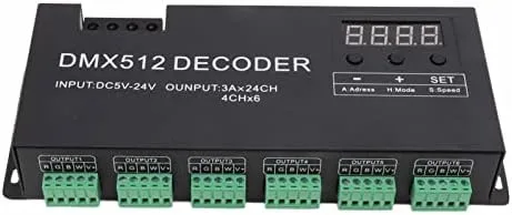 FTVOGUE Controlador de luz LED RGB, decodificador DMX de 24 canales RGBW DMX512 Controlador LED controlador para barra de escenario DC5V 24V, equipo