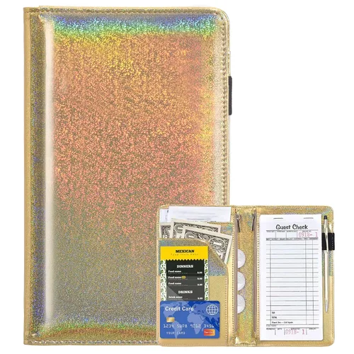 Miniatura 7 de Libreta organizadora para camarera Book&Waitstaff; de piel con brillos y cartera y bolsillo con cierre; lindo organizador con bolsillo para monedas