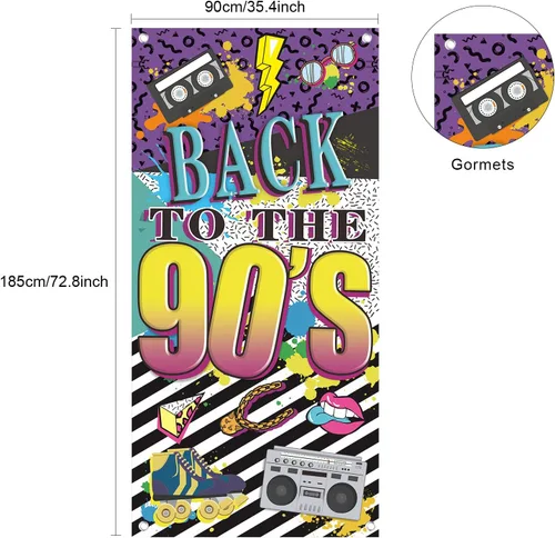Miniatura 2 de Cartel de puerta con temática de los años 90, decoraciones de fiesta para adultos, tema de hip hop de los 90, suministros de fiesta de fondo
