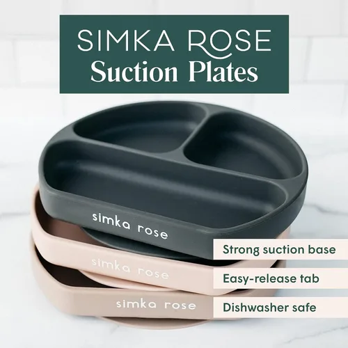 Miniatura 2 de Simka Rose Platos de succión para bebés y niños pequeños, platos de silicona, sin BPA, diseño dividido, apto para microondas y lavavajillas, Sombra