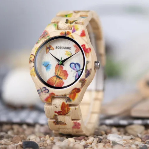 Miniatura 3 de BOBO BIRD Reloj de bambú para mujer, diseño de mariposa, hecho a mano, hecho a mano