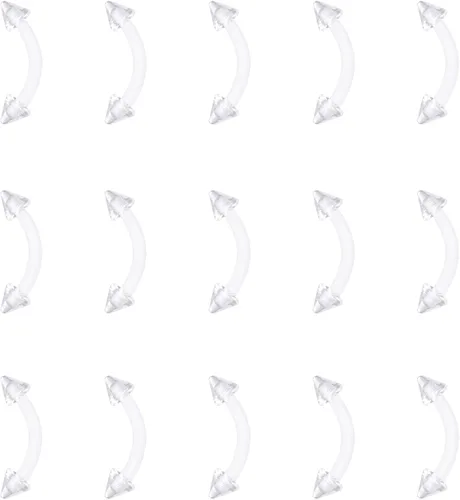 Miniatura 4 de FECTAS Aretes de plástico flexible transparente de 16G y 14G, anillos para cejas, barras curvadas, retenedores para piercing de vientre, 15