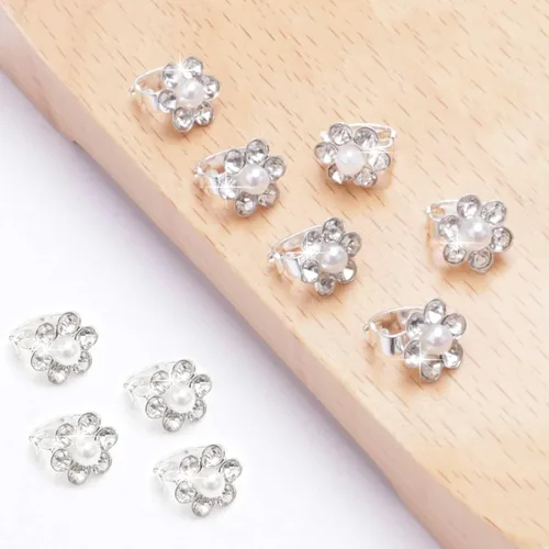 Miniatura 7 de YISSION 20 pinzas para el pelo con flores de diamantes de imitación, lindas horquillas azules pequeñas decorativas para el pelo de boda, pasadores