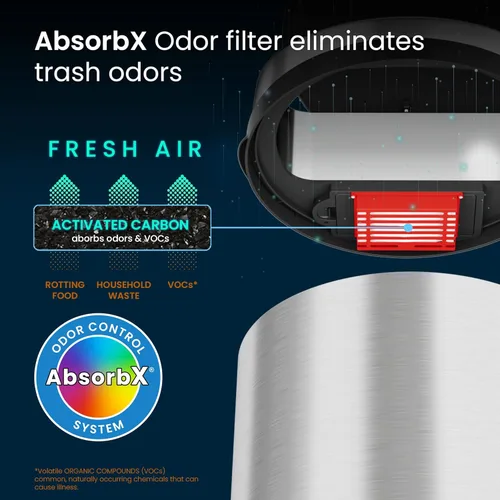 Miniatura 3 de iTouchless Cubo de basura con sensor sin contacto de 8 galones con sistema de filtro de olor, cubo de basura redondo de acero inoxidable de 30 Plata