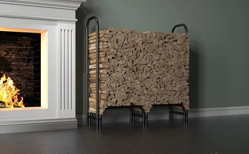 Miniatura 9 de Estante de leña de 4 pies resistente para interiores y exteriores, con cubierta, tubo redondo negro