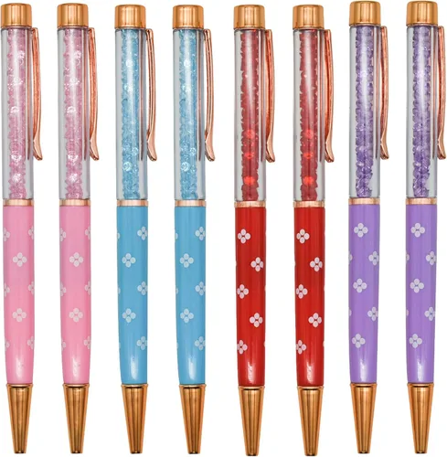 12 bolígrafos de diamantes de cristal floral, bonitos bolígrafos retráctiles con diamantes de imitación brillantes para escuela, oficina, boda,