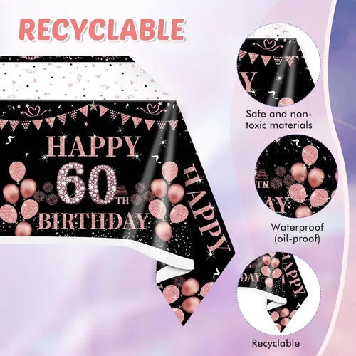 Miniatura 3 de 41 piezas de decoraciones de 60 cumpleaños para mujeres, juego de vajilla de fiesta de 60 años, platos, servilletas, mantel, suministro de fiesta