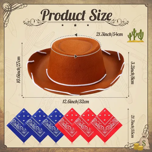 Miniatura 2 de 24 Piezas Sombreros de Vaquero y Bandanas para Niños Accesorios de Sombrero de Disfraz de Vaquero del Oeste para Niños Pequeños Suministros