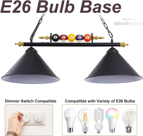 Miniatura 5 de iMeshbean Luces colgantes de mesa de billar de 43 pulgadas, accesorios de iluminación de mesa de billar para mesa de 7 pies y 8 pies, diseño de bola