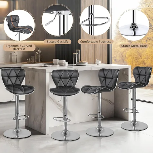 Miniatura 8 de Yaheetech Juego de 2 taburetes de bar, taburetes de bar ajustables de piel sintética con respaldo de concha, sillas de bar con reposapiés para Negro