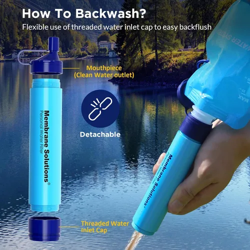 Miniatura 8 de Membrane Solutions - Sistema exprimible de filtración de agua, kit de purificador de agua de supervivencia, equipo portátil para hacer senderismo