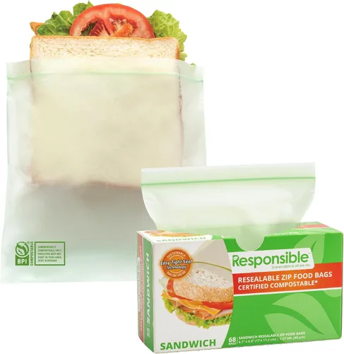 Miniatura 10 de Responsible Products Bolsa con cremallera resellable de gran galón compostable certificada, bolsas de alimentos extra resistentes, hechas