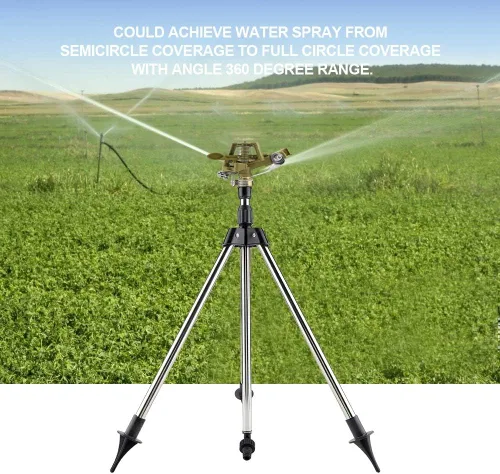 Miniatura 2 de Aspersor automático de impacto en base de trípode, rociador de césped giratorio de 360 grados, sistema de riego de jardín ajustable de acero