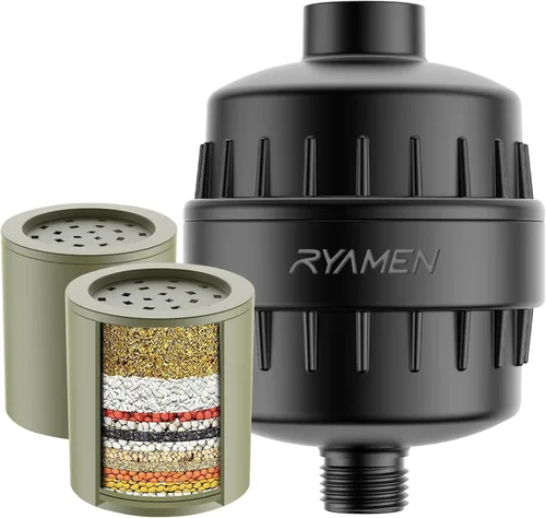 Ryamen Filtro de Ducha de Alta Resistencia, Filtro de Agua de Ducha, Filtro de Cabezal de Ducha de 99% de Eliminación para Agua Dura, Metales Negro
