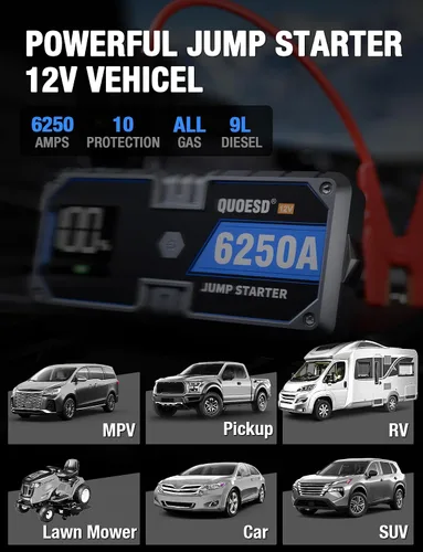 Miniatura 3 de Batería de arranque de salto 6250A (para todo gas o diésel de 9.0+L), 2 puertos USB, arranque de coche portátil de 12 V con pantalla HD de 3.2