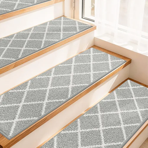 Miniatura 13 de COSY HOMEER Peldaños de escalera para peldaños de madera de 9 x 28 pulgadas, alfombras antideslizantes, pelar y pegar para interiores para niños