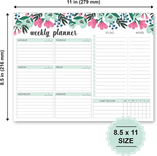 Miniatura 4 de Bloc de agenda semanal, 52 hojas tamaño carta desprendibles, 8.5” x 11” agenda semanal sin fecha, planificador de escritorio, bloc de notas