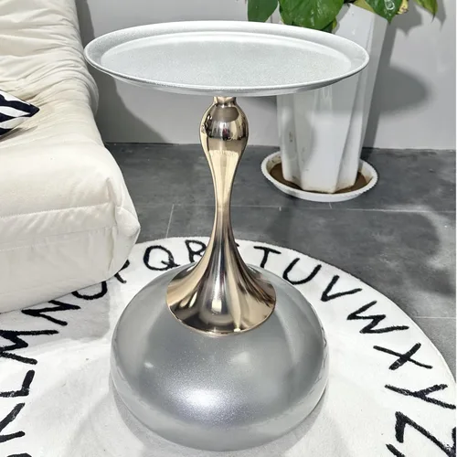 Miniatura 13 de Mesita de noche pequeña, mesa auxiliar redonda de pedestal, mesa auxiliar Art Deco, mesa auxiliar moderna, mesa auxiliar para sala de estar, Dorado