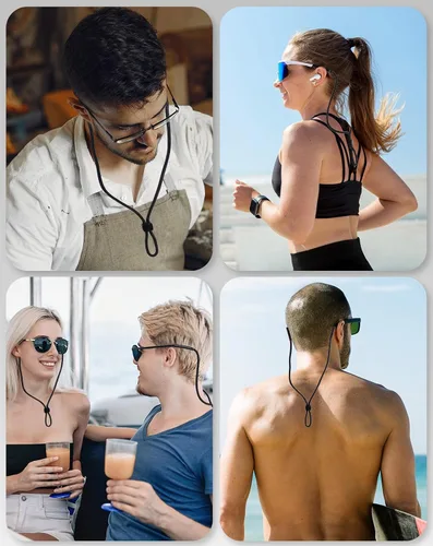 Miniatura 7 de BILIONE Correa trenzada para lentes, lentes y lentes de sol para hombres y mujeres, soportes negros para lentes alrededor del cuello para deportes
