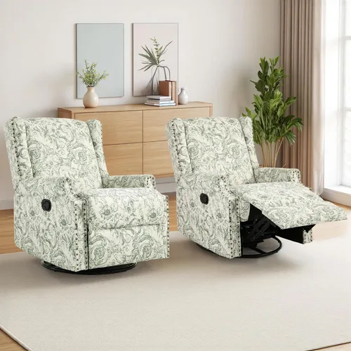 Miniatura 38 de Silla reclinable tapizada, sillón de ala floral con respaldo y reposapiés ajustables, cómoda silla decorativa para leer, sofá individual