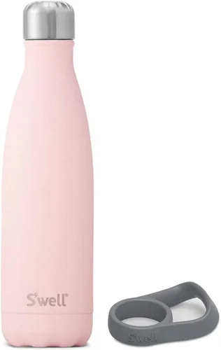 Miniatura 8 de S'well Botella de agua de acero inoxidable con asa de viaje, 17 onzas líquidas, gamuza azul, recipientes aislados al vacío de triple capa que