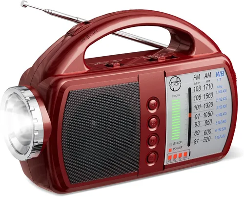 Miniatura 9 de Radio meteorológica AM FM NOAA, radio de emergencia portátil con linterna, Bluetooth 5.0, USB, entrada auxiliar alimentada por batería recargable