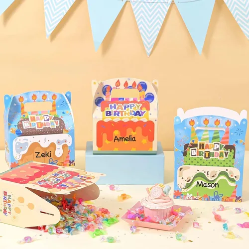 Miniatura 7 de WERNNSAI Paquete de 12 cajas de regalo de fiesta de cumpleaños, decoraciones de fiesta de feliz cumpleaños, cajas de dulces para niñas y niños